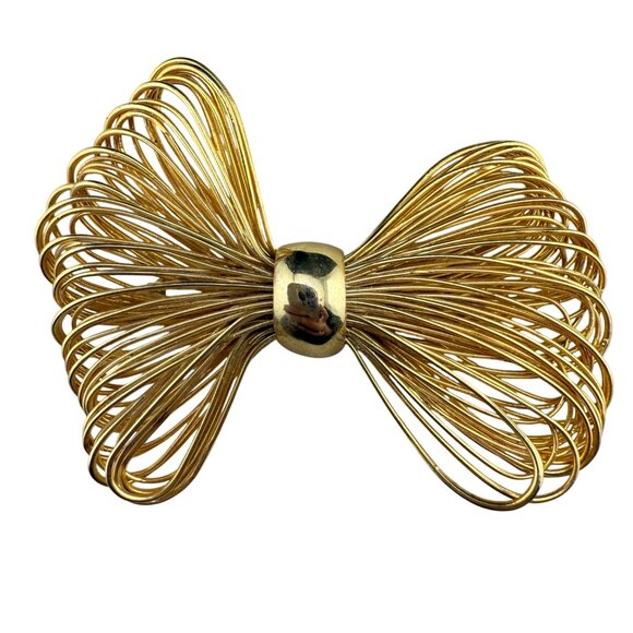 Vintage Gold Wire Bow Brooch Pin Elegant Retro Costume Jewelry Accessory - Picture 1 of 5